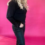 High Rise Faux Leather Denim in Black Hidden Jean