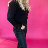 High Rise Faux Leather Denim in Black Hidden Jean