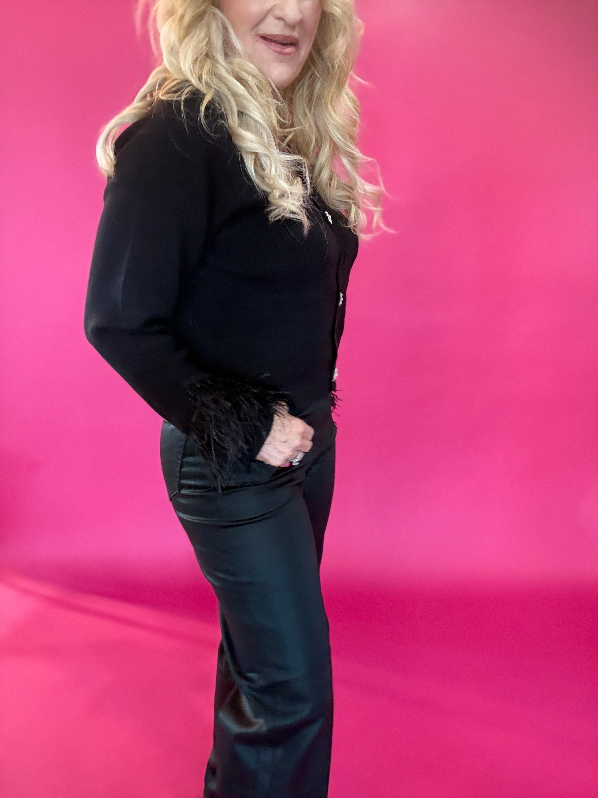 High Rise Faux Leather Denim in Black Hidden Jean