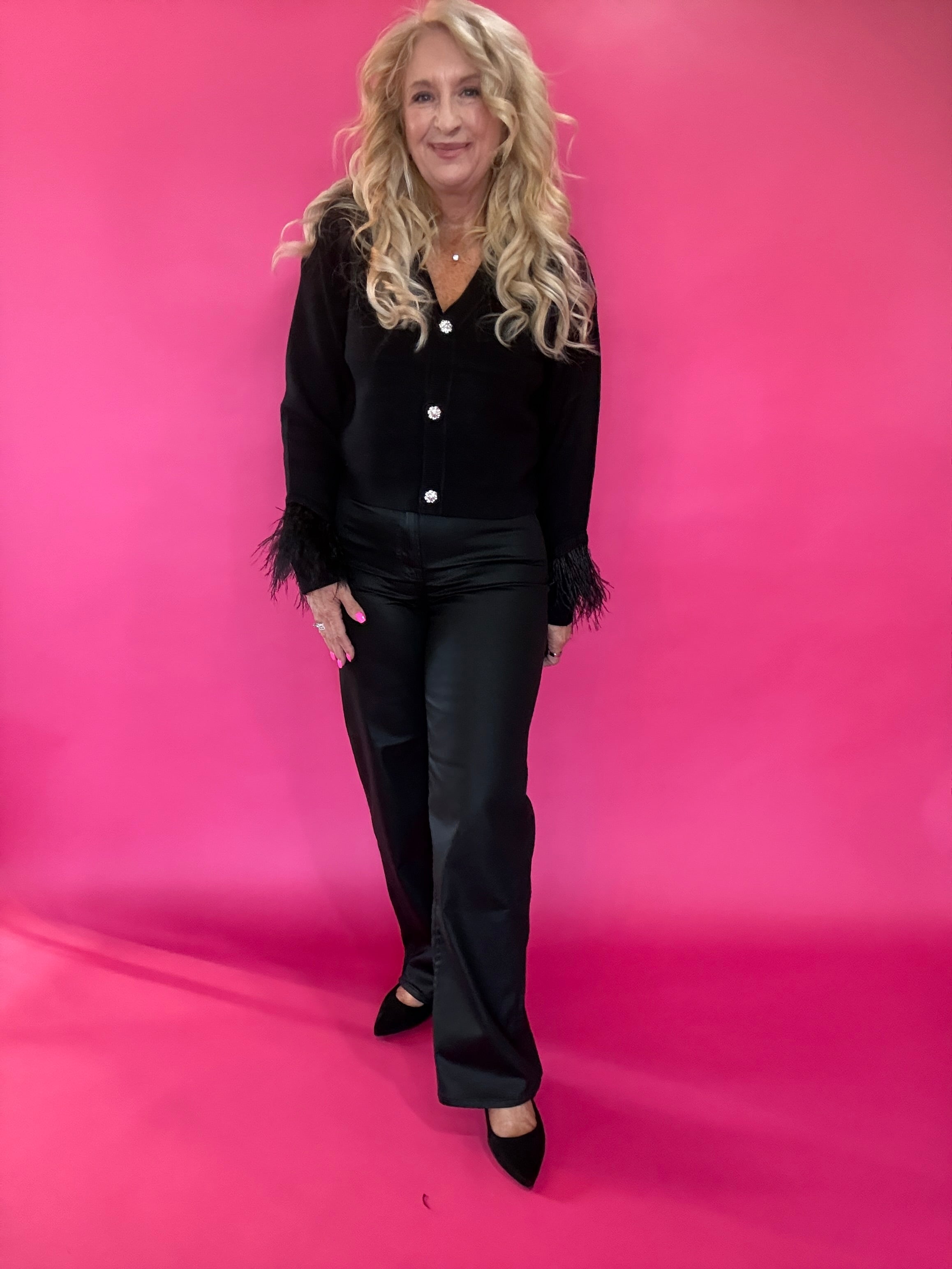 High Rise Faux Leather Denim in Black Hidden Jean