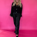 High Rise Faux Leather Denim in Black Hidden Jean
