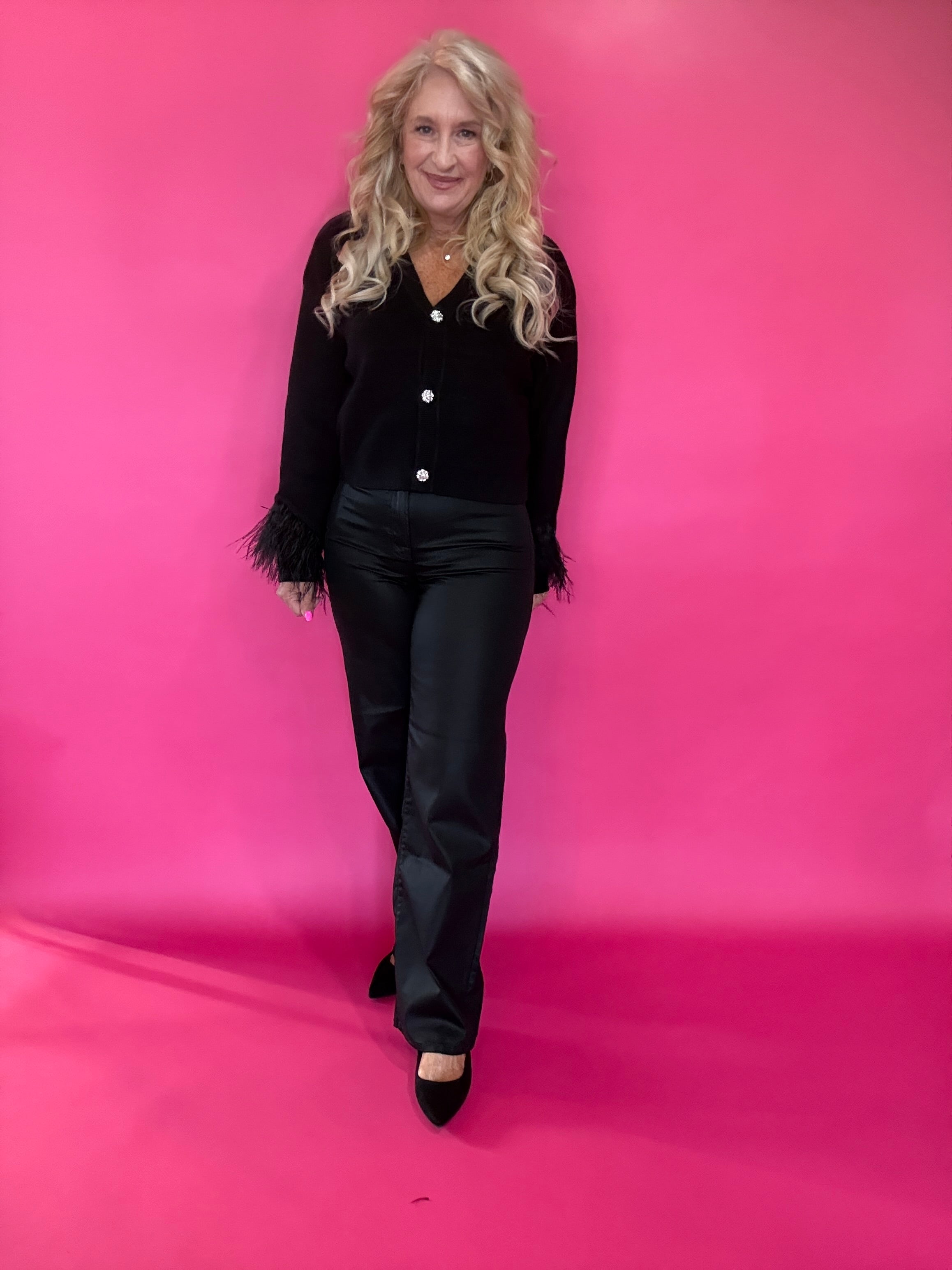 High Rise Faux Leather Denim in Black Hidden Jean