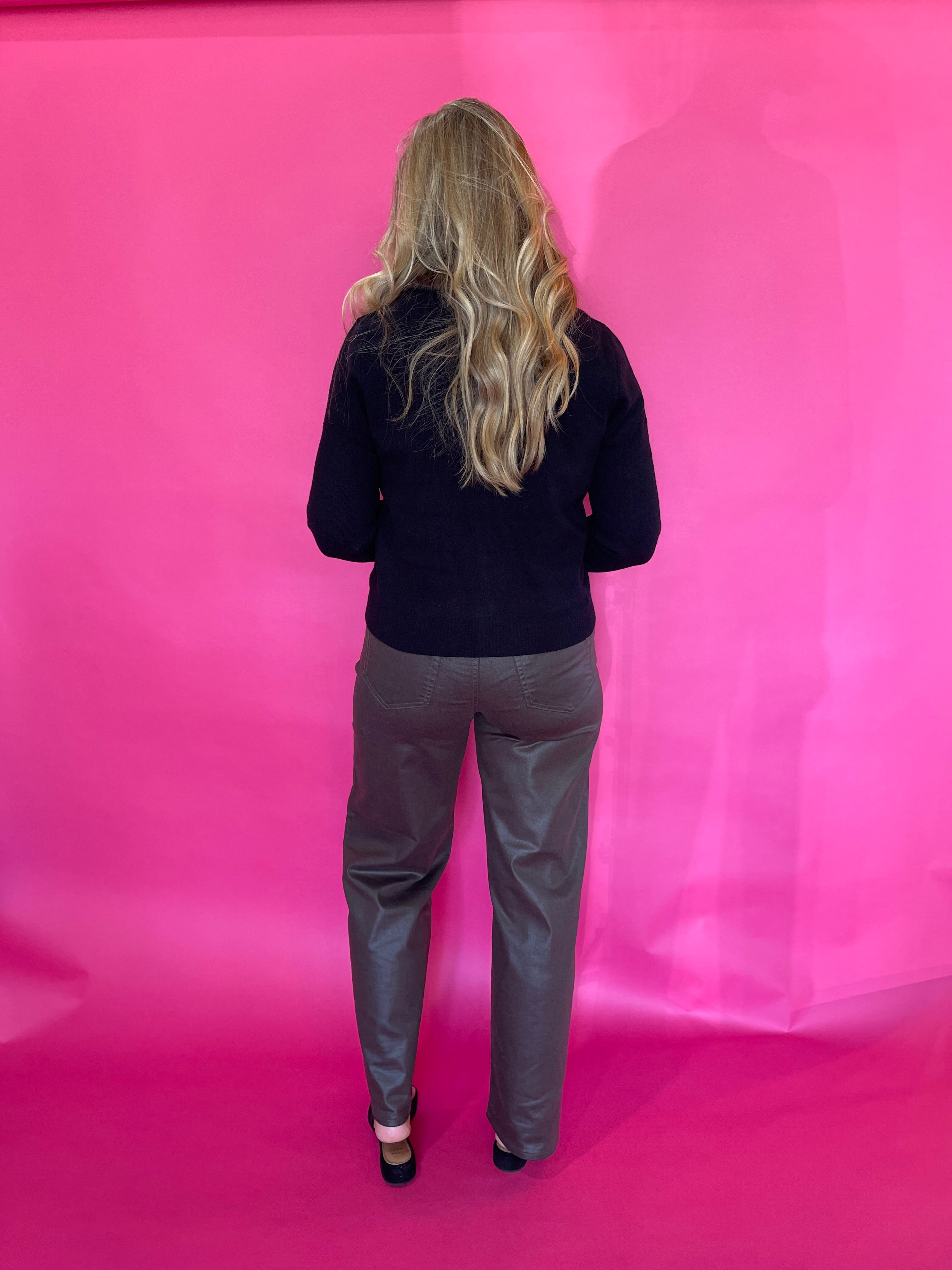 High Rise Faux Leather Denim in Brown Hidden Jean