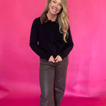 High Rise Faux Leather Denim in Brown Hidden Jean
