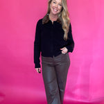 High Rise Faux Leather Denim in Brown Hidden Jean