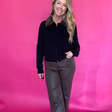 High Rise Faux Leather Denim in Brown Hidden Jean