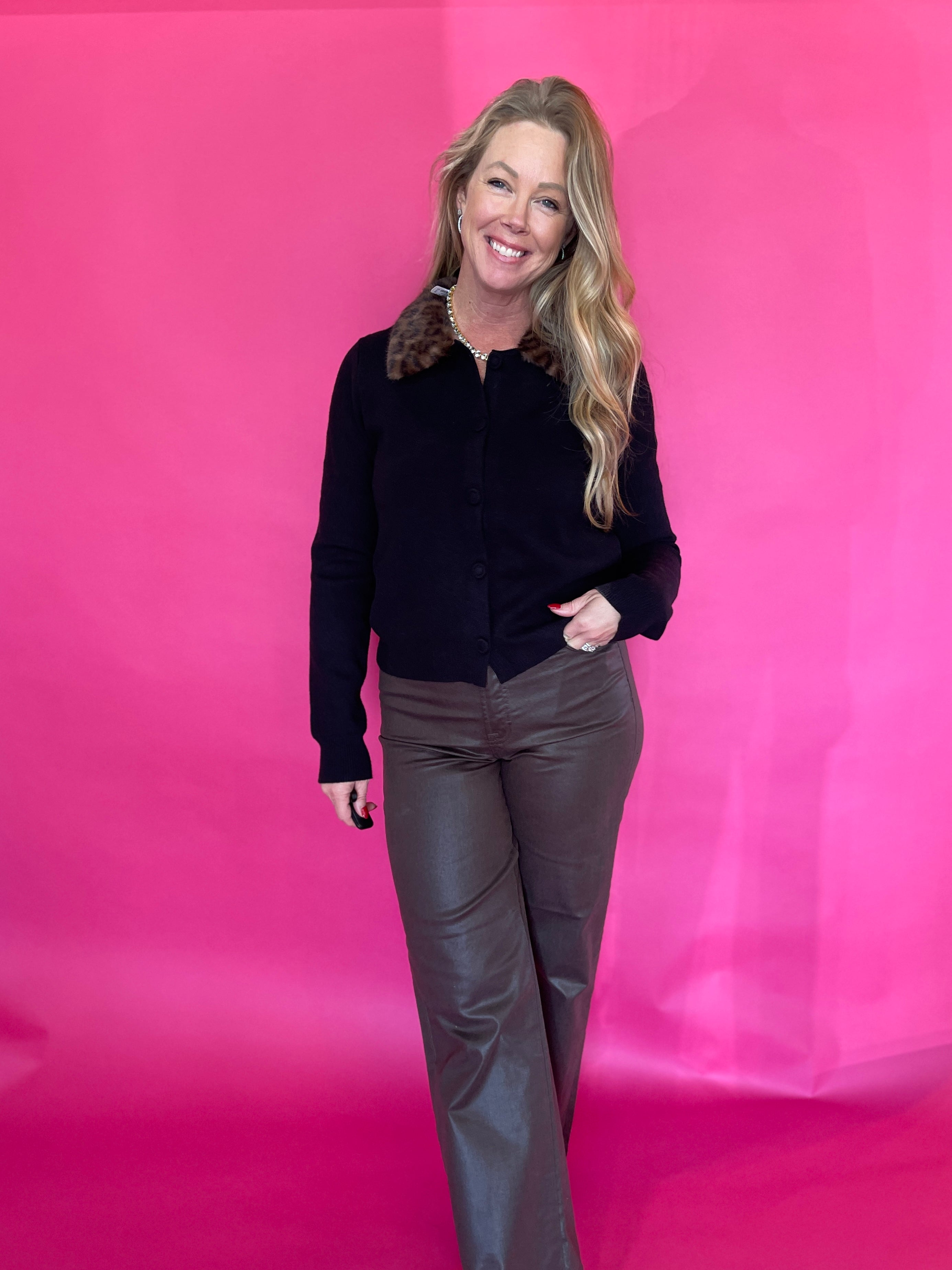 High Rise Faux Leather Denim in Brown Hidden Jean