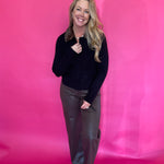 High Rise Faux Leather Denim in Brown Hidden Jean
