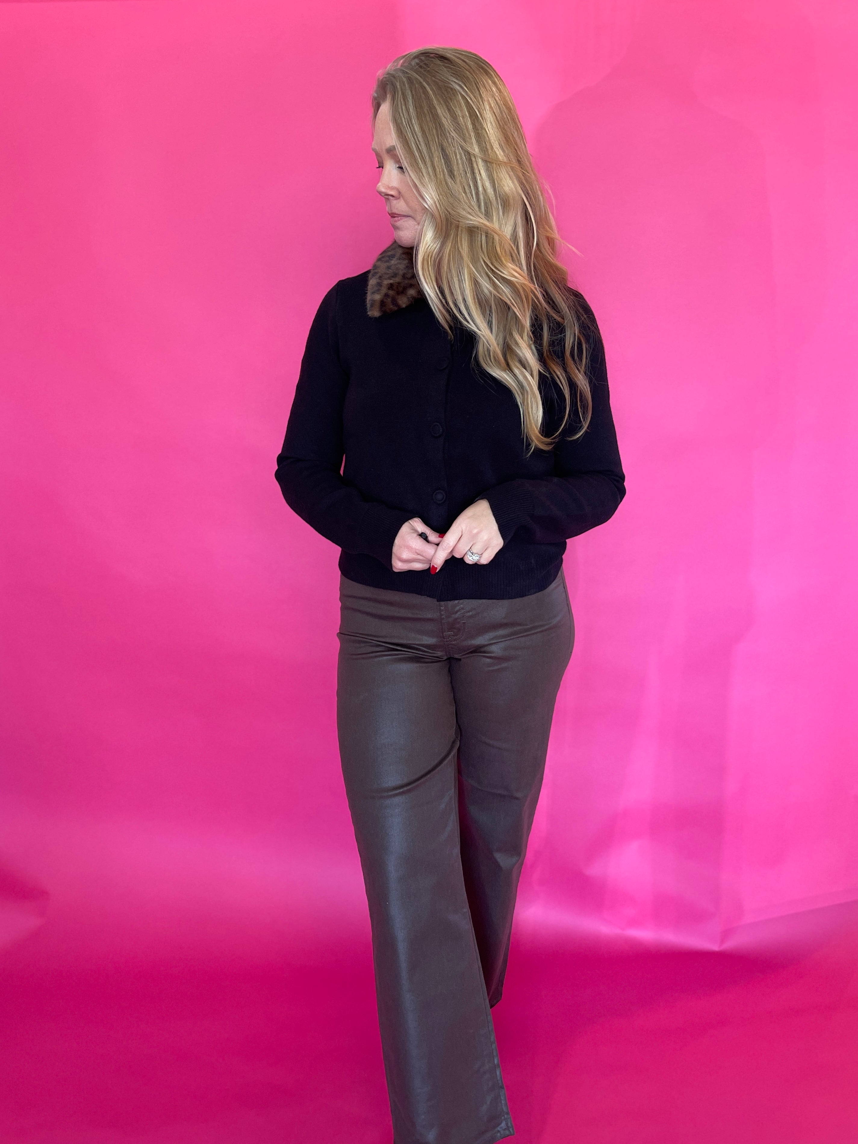 High Rise Faux Leather Denim in Brown Hidden Jean