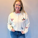 Holly Jolly Embroidered Christmas Cardigan