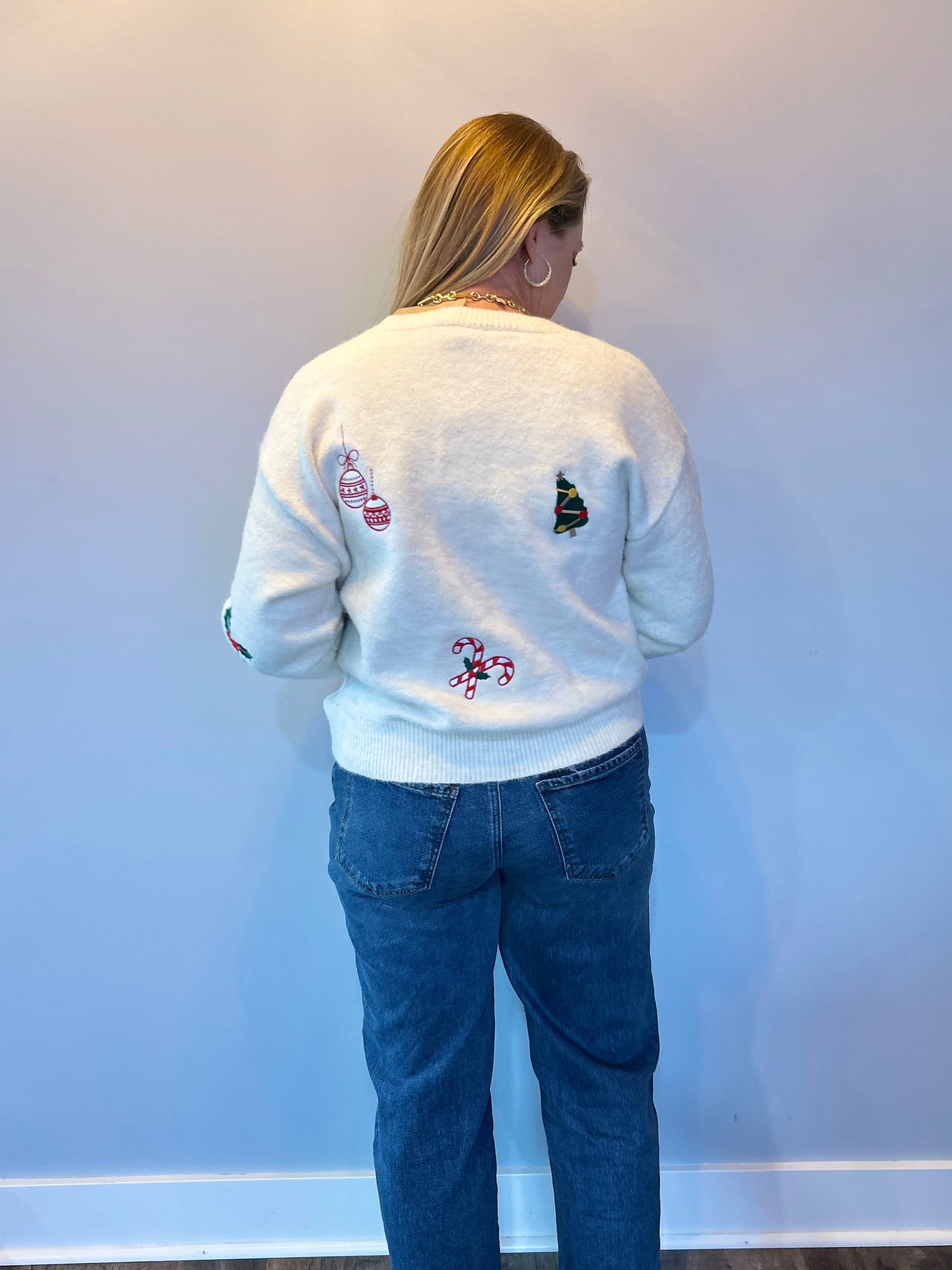 Holly Jolly Embroidered Christmas Cardigan