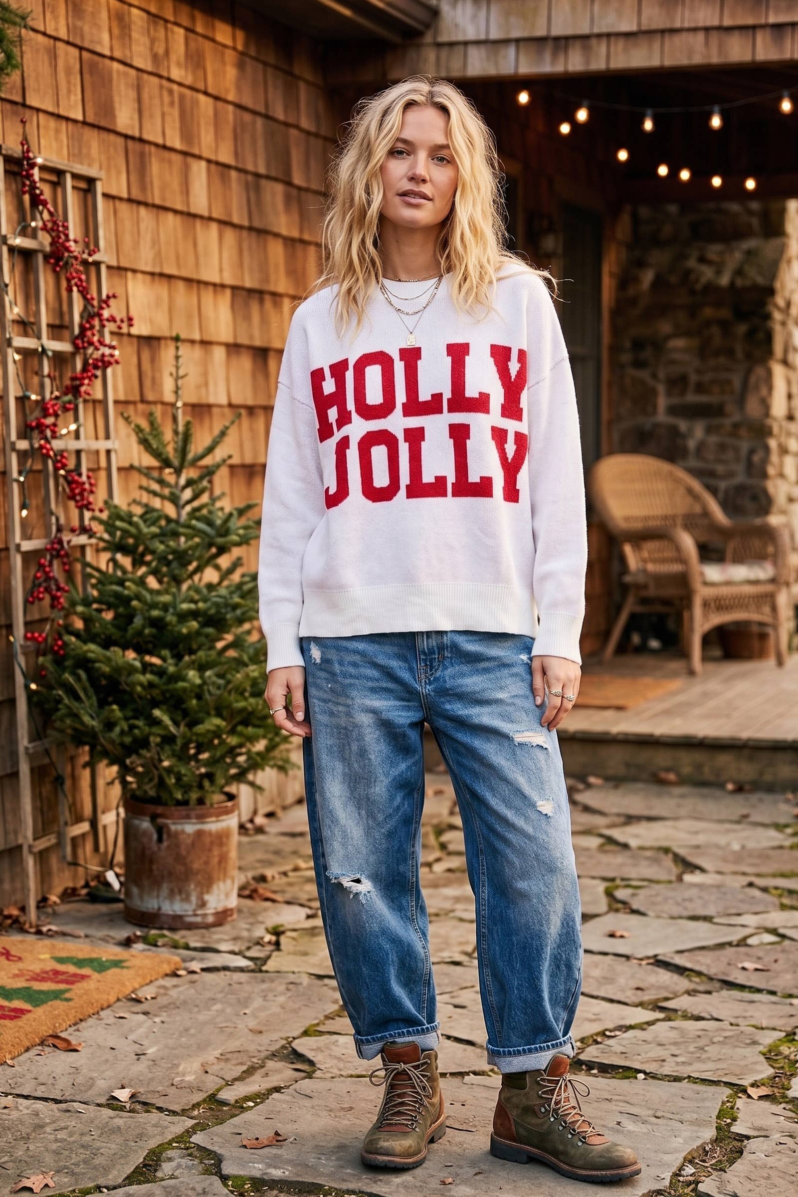 Holly Jolly Red Oversized Christmas Sweater