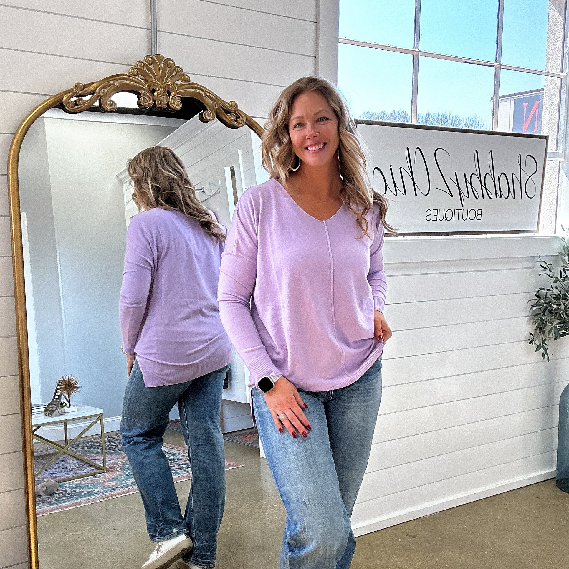 My Favorite V-Neck Soft Knit Sweater in Lavender