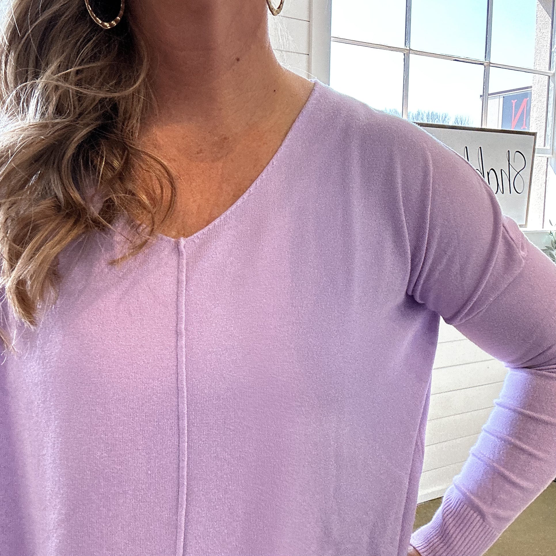 My Favorite V-Neck Soft Knit Sweater in Lavender