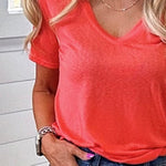 Modal Blend Classic V-Neck Tee in Coral