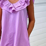 Dione Ruffle Tie Mini Dress in Lavender