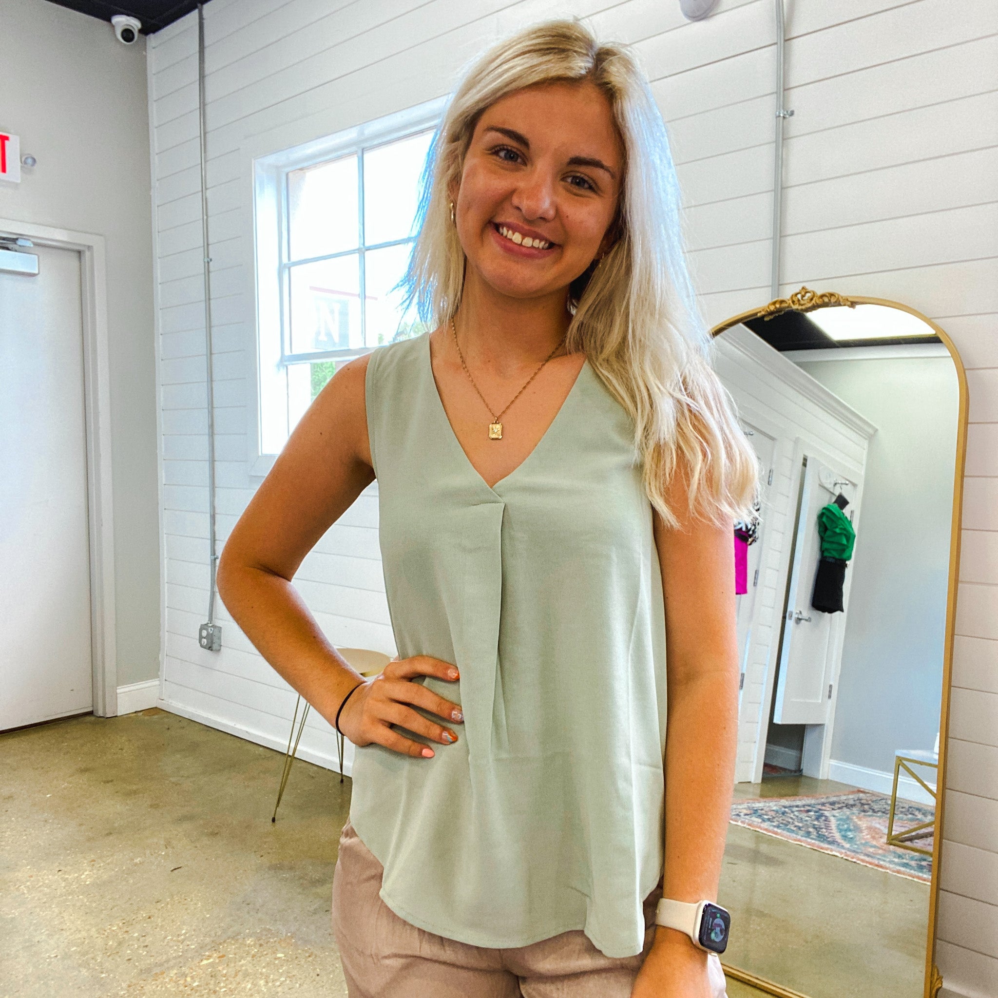 Cross Over Sleeveless Top in Sage