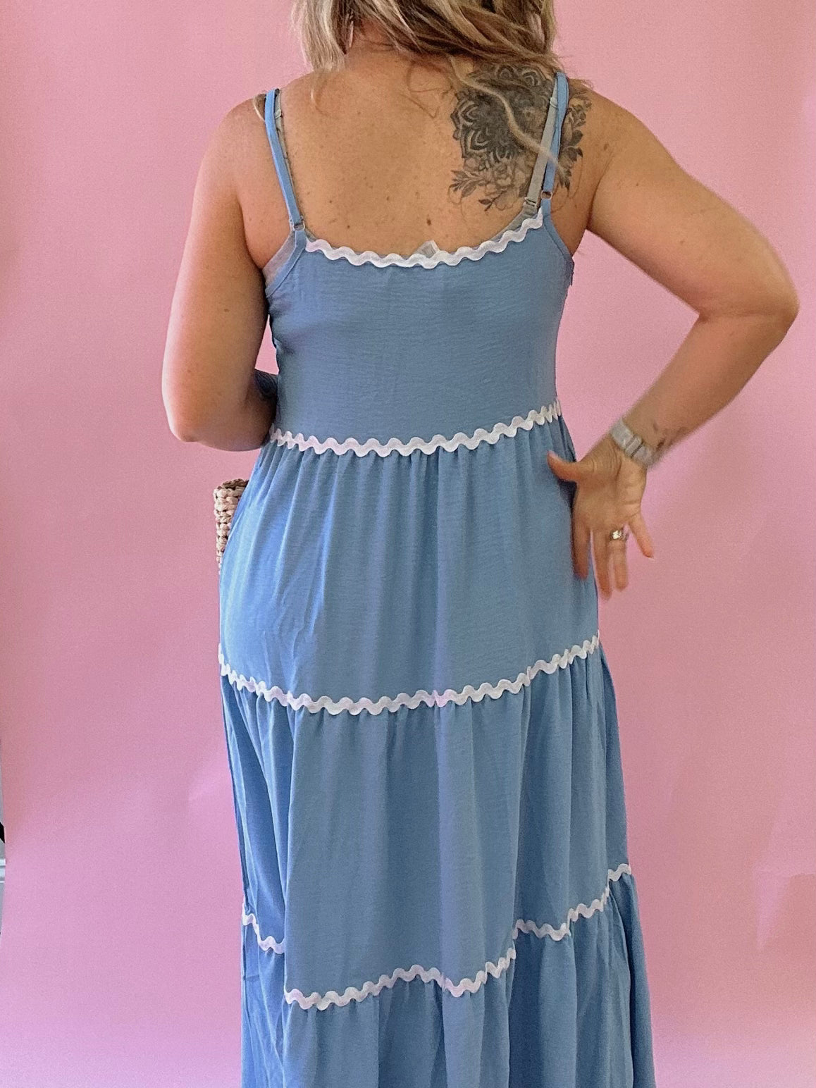 Monika Tiered Colorblock Midi Dress in Light Blue