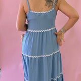 Monika Tiered Colorblock Midi Dress in Light Blue