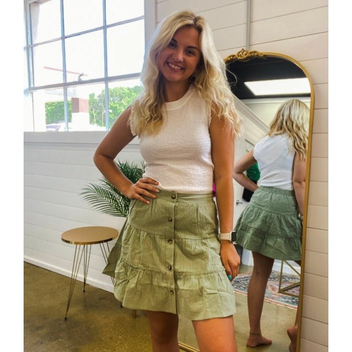 Nyla Tiered Button Down Skirt in Sage