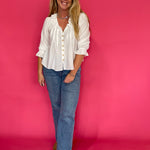 Ruffle Hour V-Neck Blouse in White