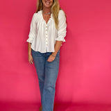 Ruffle Hour V-Neck Blouse in White