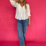 Ruffle Hour V-Neck Blouse in White