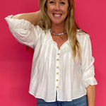 Ruffle Hour V-Neck Blouse in White