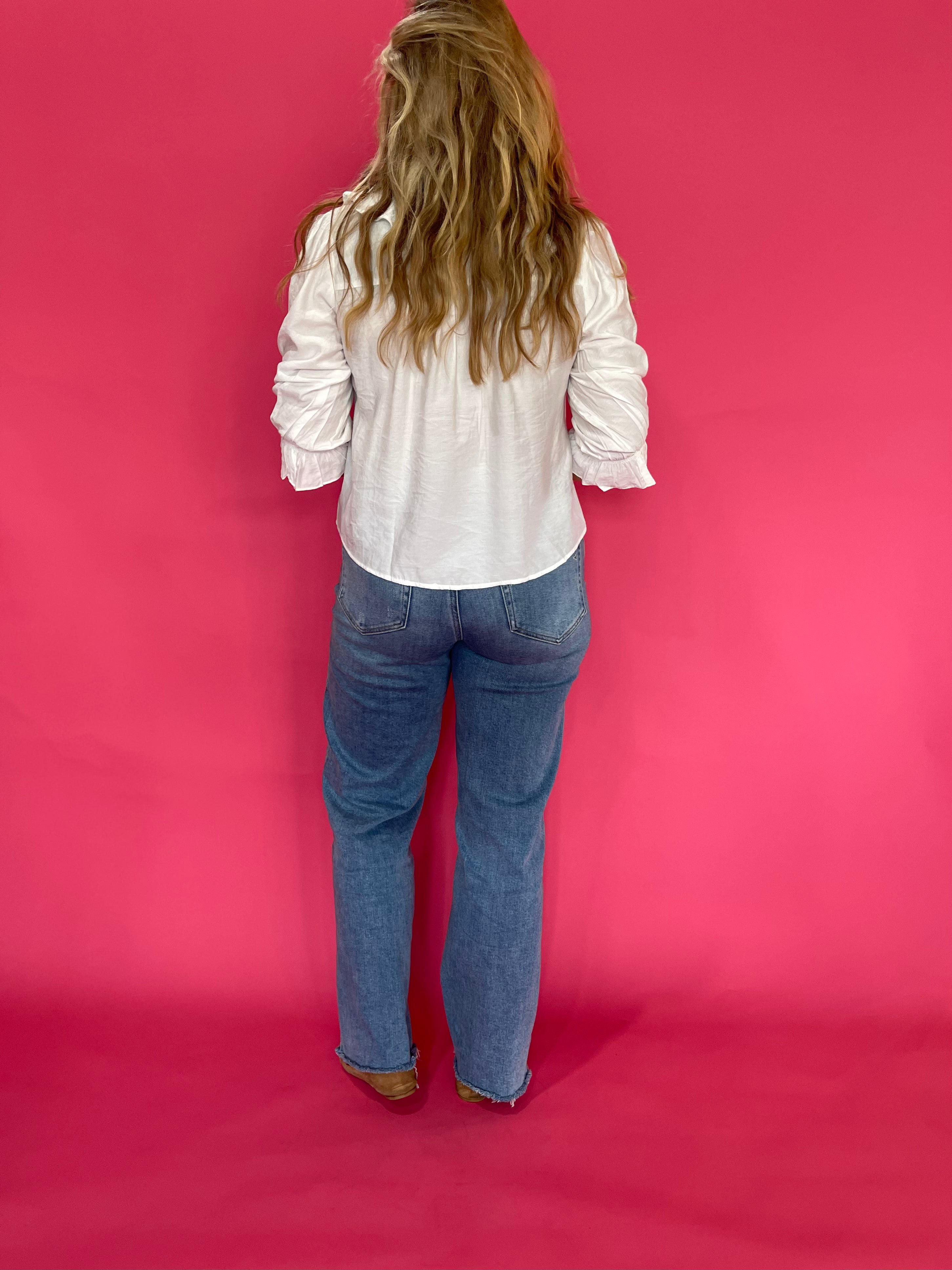 Ruffle Hour V-Neck Blouse in White