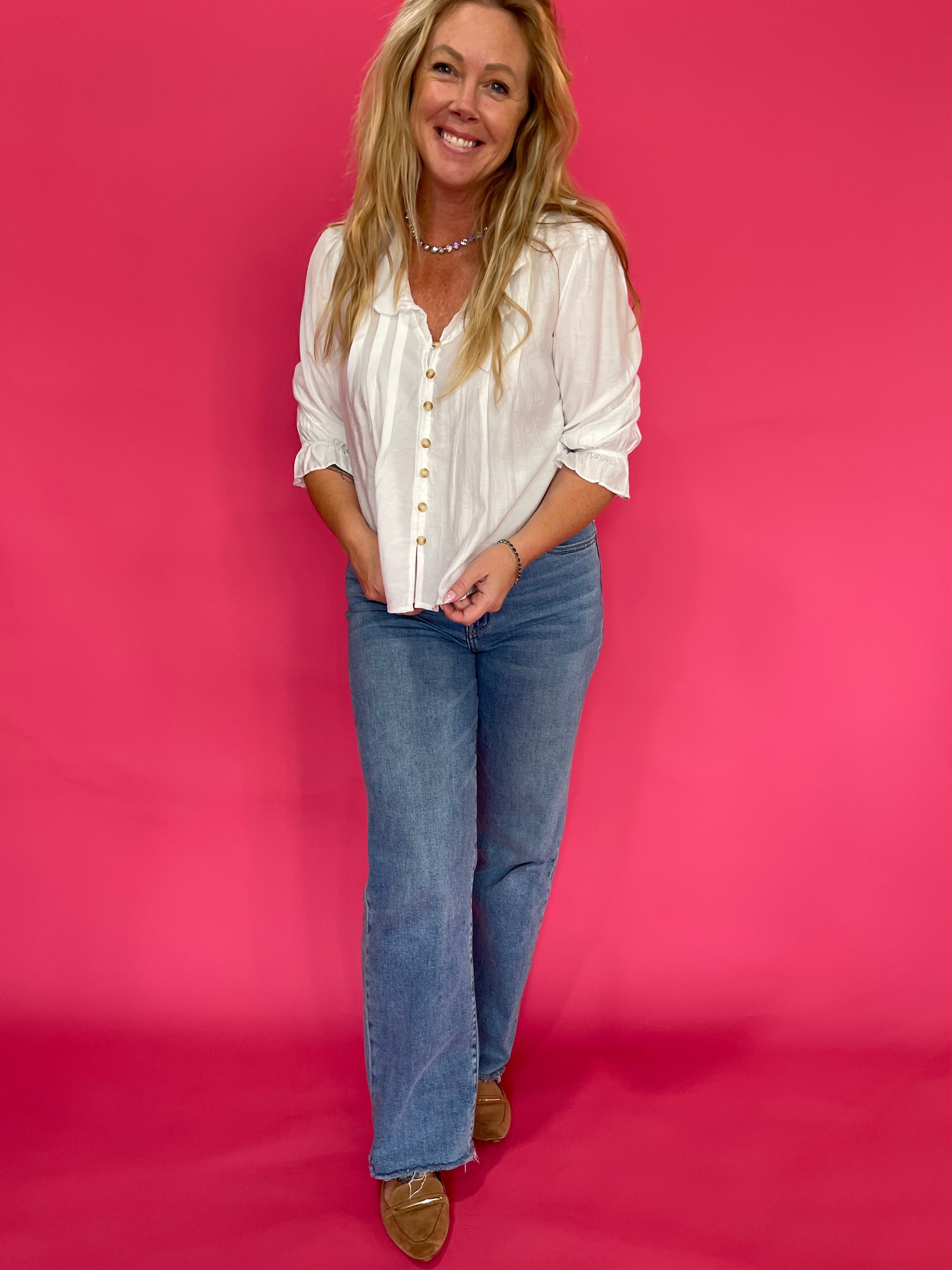 Ruffle Hour V-Neck Blouse in White