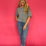 Short Sleeve Button Knit Top