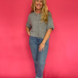 Short Sleeve Button Knit Top