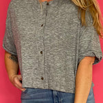 Short Sleeve Button Knit Top