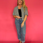 Short Sleeve Button Knit Top