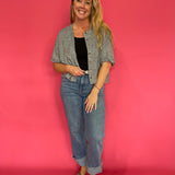 Short Sleeve Button Knit Top