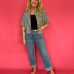 Short Sleeve Button Knit Top