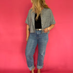 Short Sleeve Button Knit Top