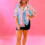 Cheryl Multi Colored Striped Button Down Blouse