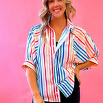 Cheryl Multi Colored Striped Button Down Blouse