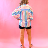 Cheryl Multi Colored Striped Button Down Blouse