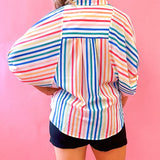 Cheryl Multi Colored Striped Button Down Blouse