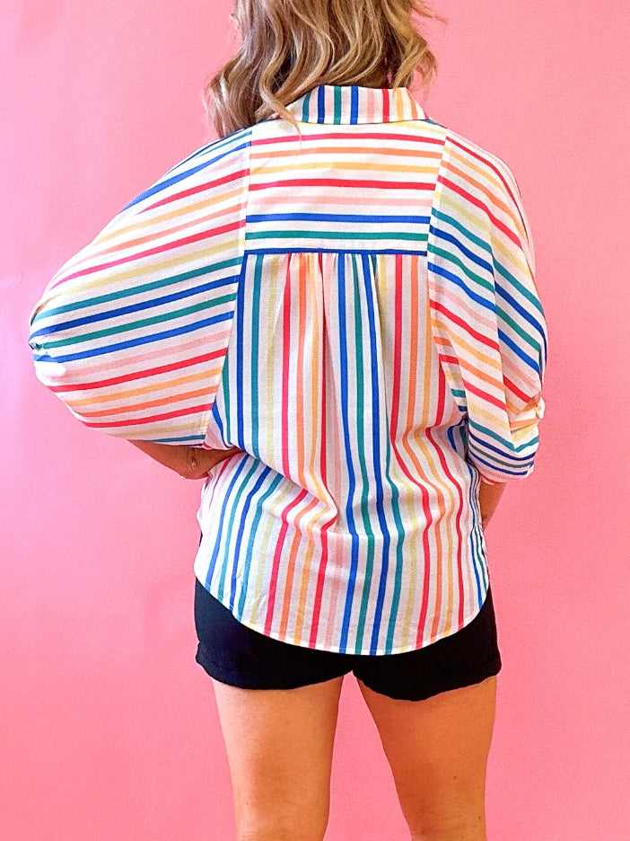 Cheryl Multi Colored Striped Button Down Blouse