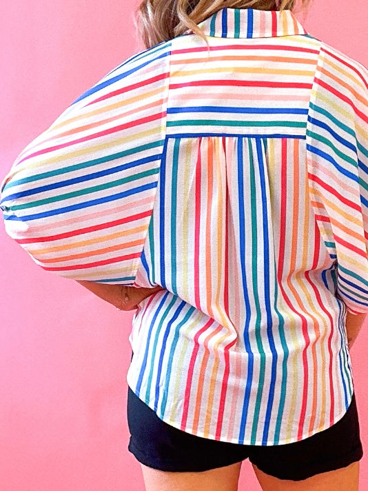 Cheryl Multi Colored Striped Button Down Blouse