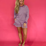 Striped French Terry Crewneck &Shorts Set in Mulberry
