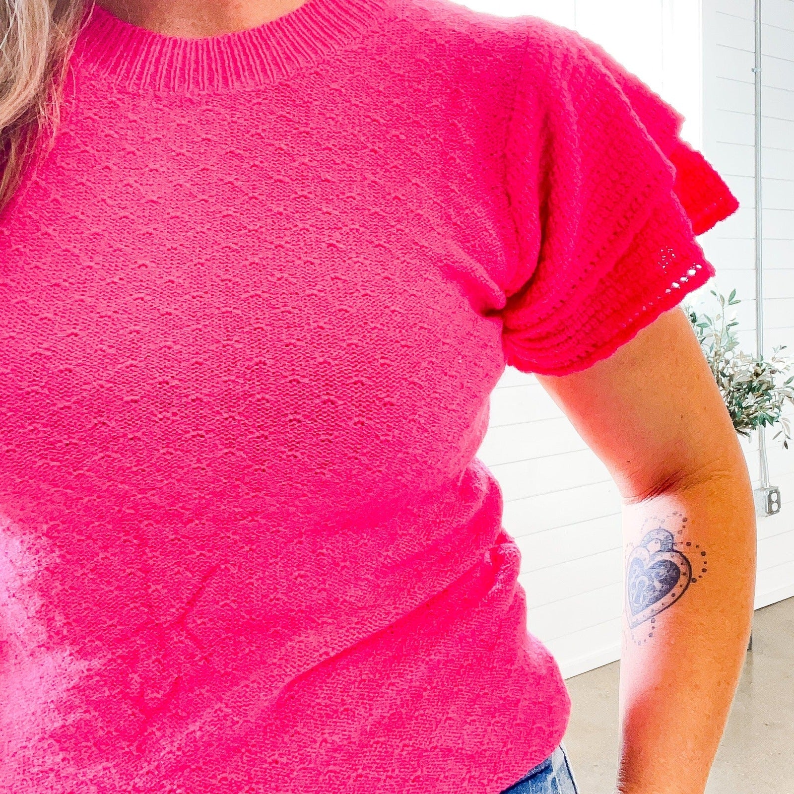 Sally Short Sleeve Sweater in Pink
