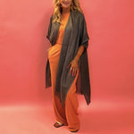 Woven Longline Tribal Kimono in Charcoal