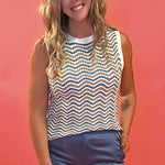 Mary Chevron Crew Neck Tank in Blue