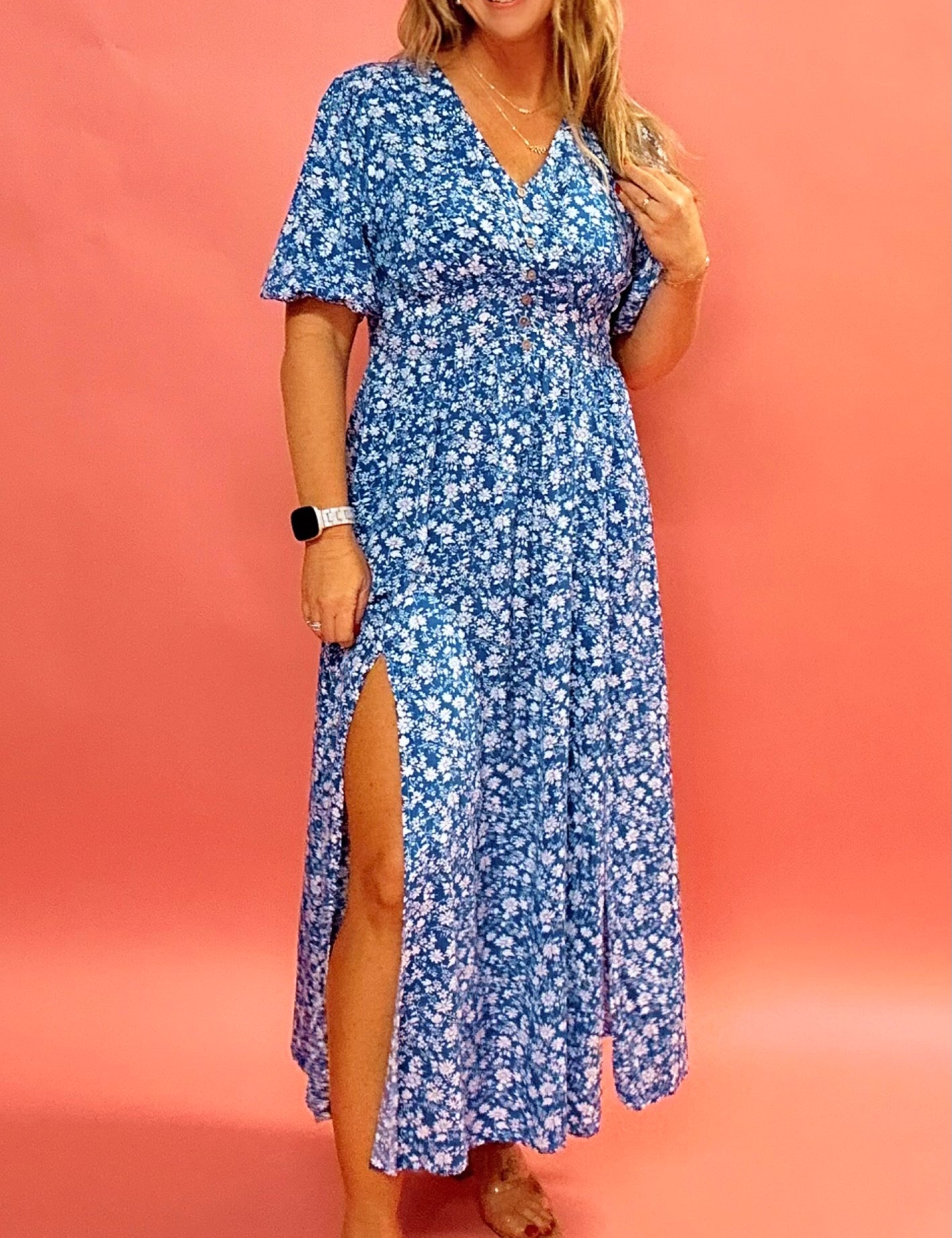 Darya Puff Sleeve Maxi Dress in Blue