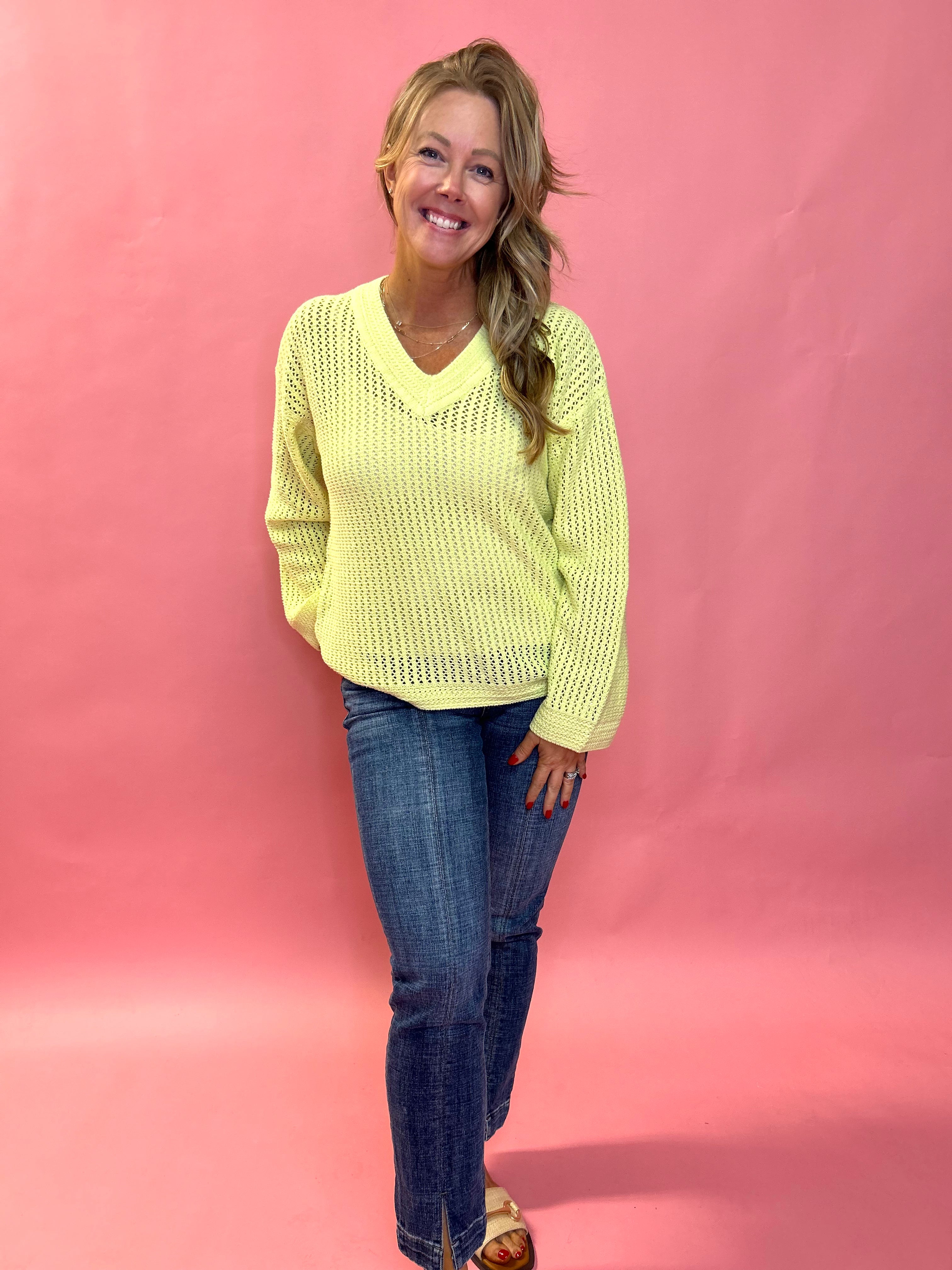 Kiami Crochet Sweater in Lime Green