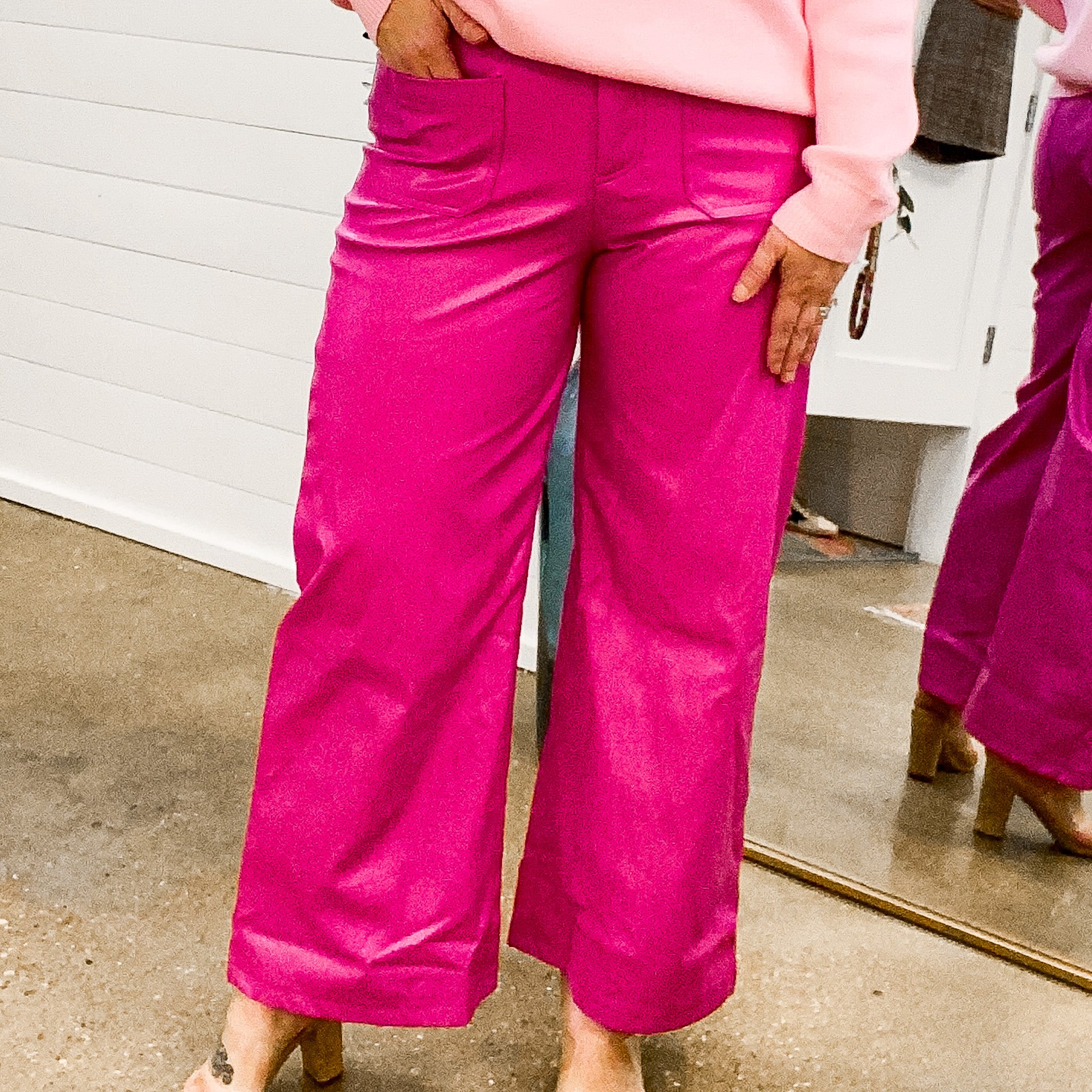Delancey Faux Leather Wide Leg Pants in Pink